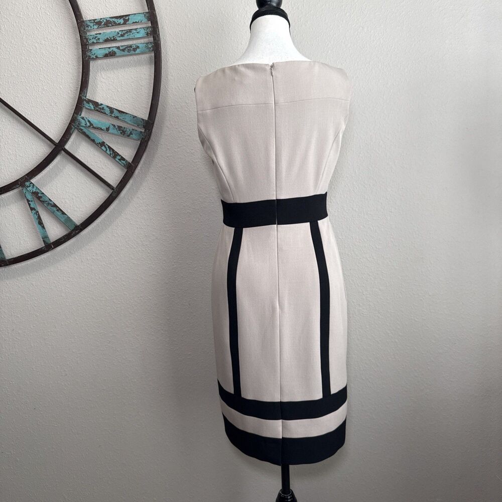 Tahari ASL Dress 6 Tan & Black Sleeveless Lined Sheath EUC - Picture 2 of 5